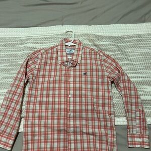 Boys Coral Plaid Button-Down Shirt